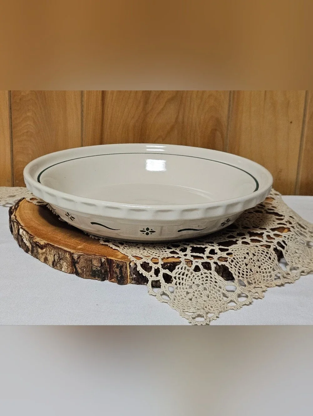 Longaberger Pottery Pie/Baking Dish - Woven Traditions Green 10.25